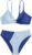 OYOANGLE Lady’s 2 Piece Colorblock Ring Linked Bikini Swimsuit Ribbed Knit Bathing Go well with