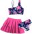 RAISEVERN Ladies Swimsuit 3 Piece Bathing Fits Cute Fast Dry Bikini Tankini Units with Cowl Ups Seaside Skirt for 5-12 Years