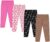 BTween Children Woman’s Fall Style Stretch Leggings Snug Bottoms Set- 4 Pack Bundle