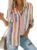 Astylish Womens V Neck Striped Roll up Sleeve Button Down Blouses Prime