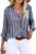 Astylish Womens V Neck Striped Roll up Sleeve Button Down Blouses High